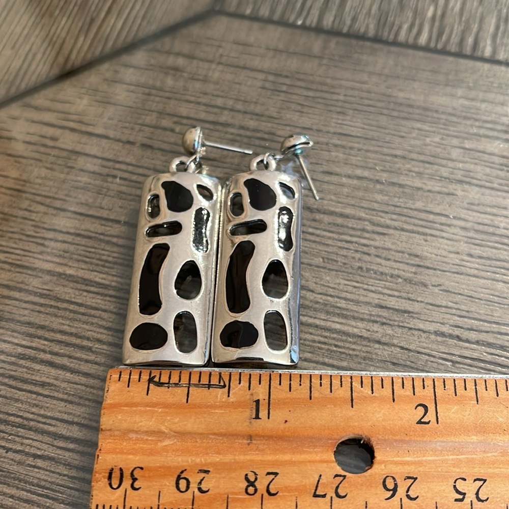 Vintage Silver-Tone Rectangle Dangle Earrings Wit… - image 6